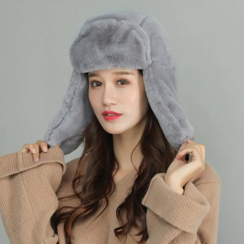 Unisex Winter Warm Earflap Trapper Russian Hat Thicken Lining Snow Skiing Windproof Solid Color Beanies Ushanka Bomber Cap