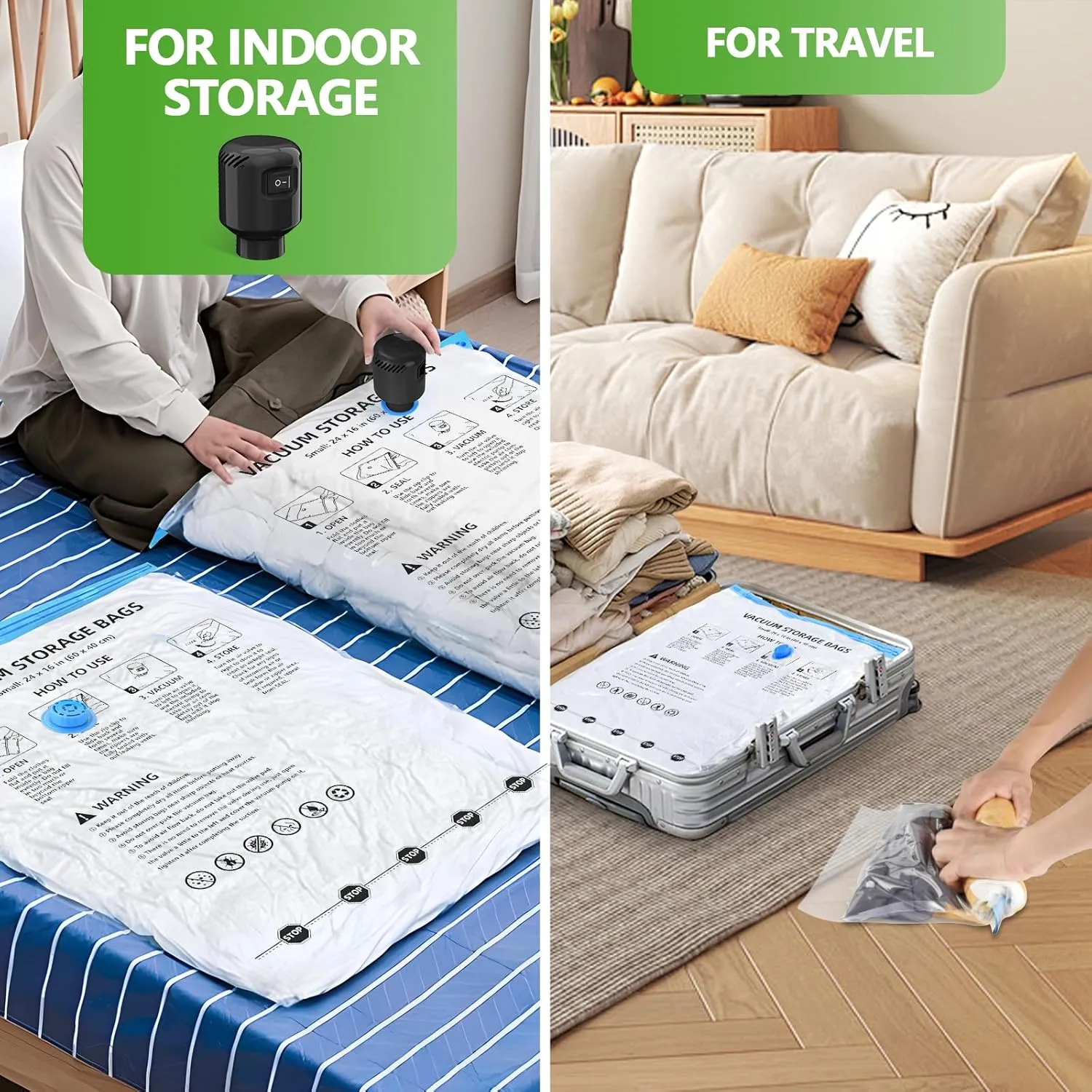 Vacuum Seal Bags for Clothing Travel, 12 Pack Space Saver Vacuum Storage Bags with Electric Pump,Portable Compression Sealer for Clothes, Blankets, Bedding & Travel,Good for Storage and Organization