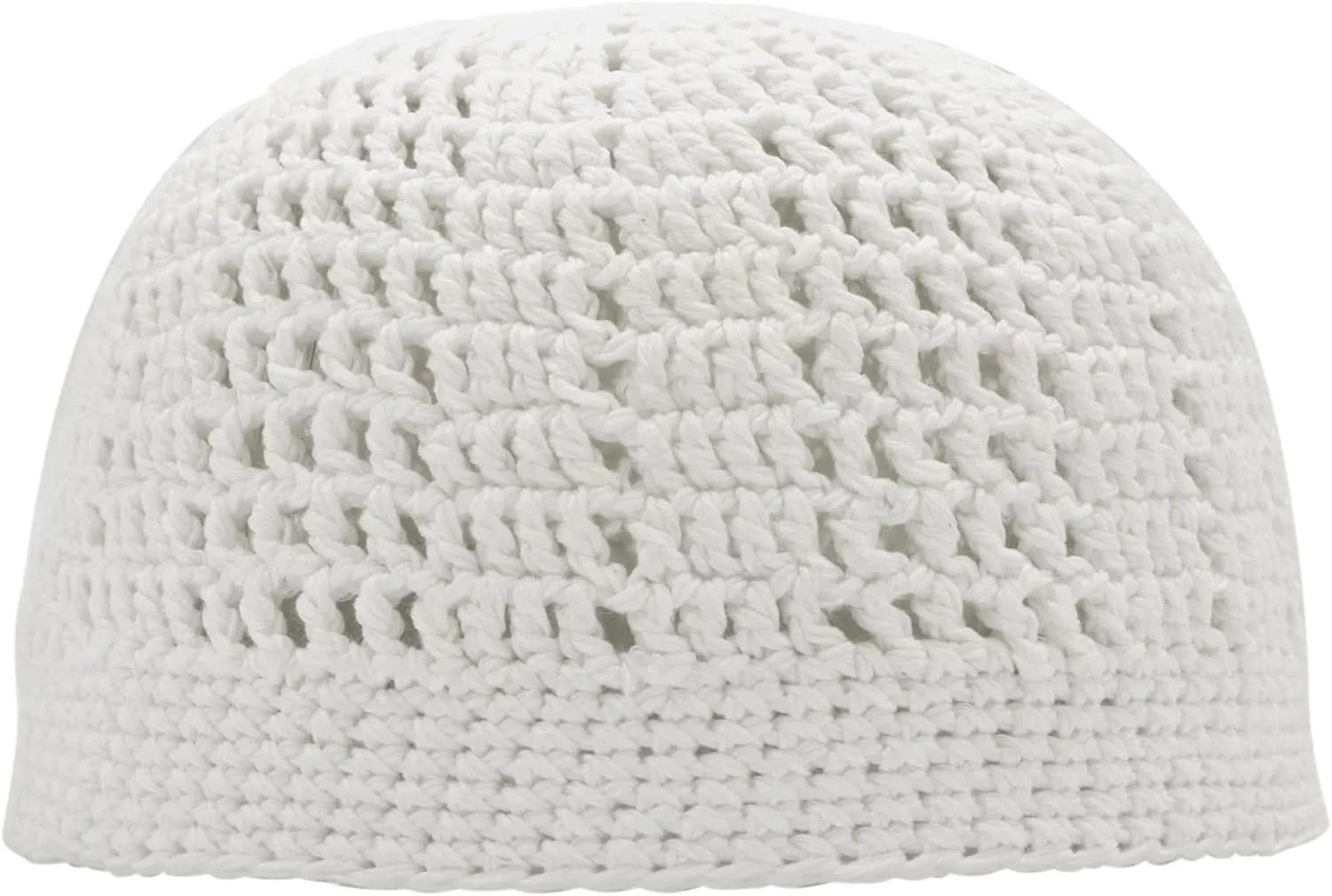 White Kufi Hat Tight & Loose Weave Mix Crocheted Comfortable Cotton Muslim Kufi Topi Skull Prayer Cap