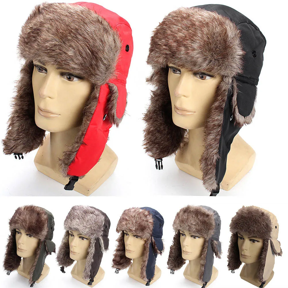 Winter Hat Keep Warm Unisex Winter Trapper Aviator Trooper Earflap 2019 Russian Ski Hat Fur Bomber Faux Fur Fashionable Hats