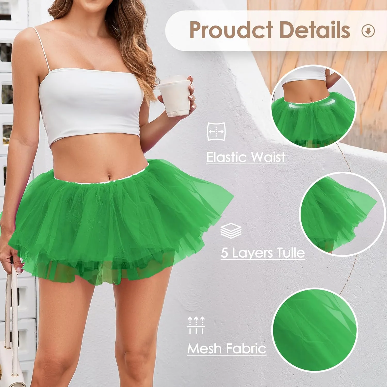 Women 5 Layers Tutu Fluffy Dance Ballet Bubble Skirt Puffy Elastic Tulle Short Skirts Halloween Christmas Costume