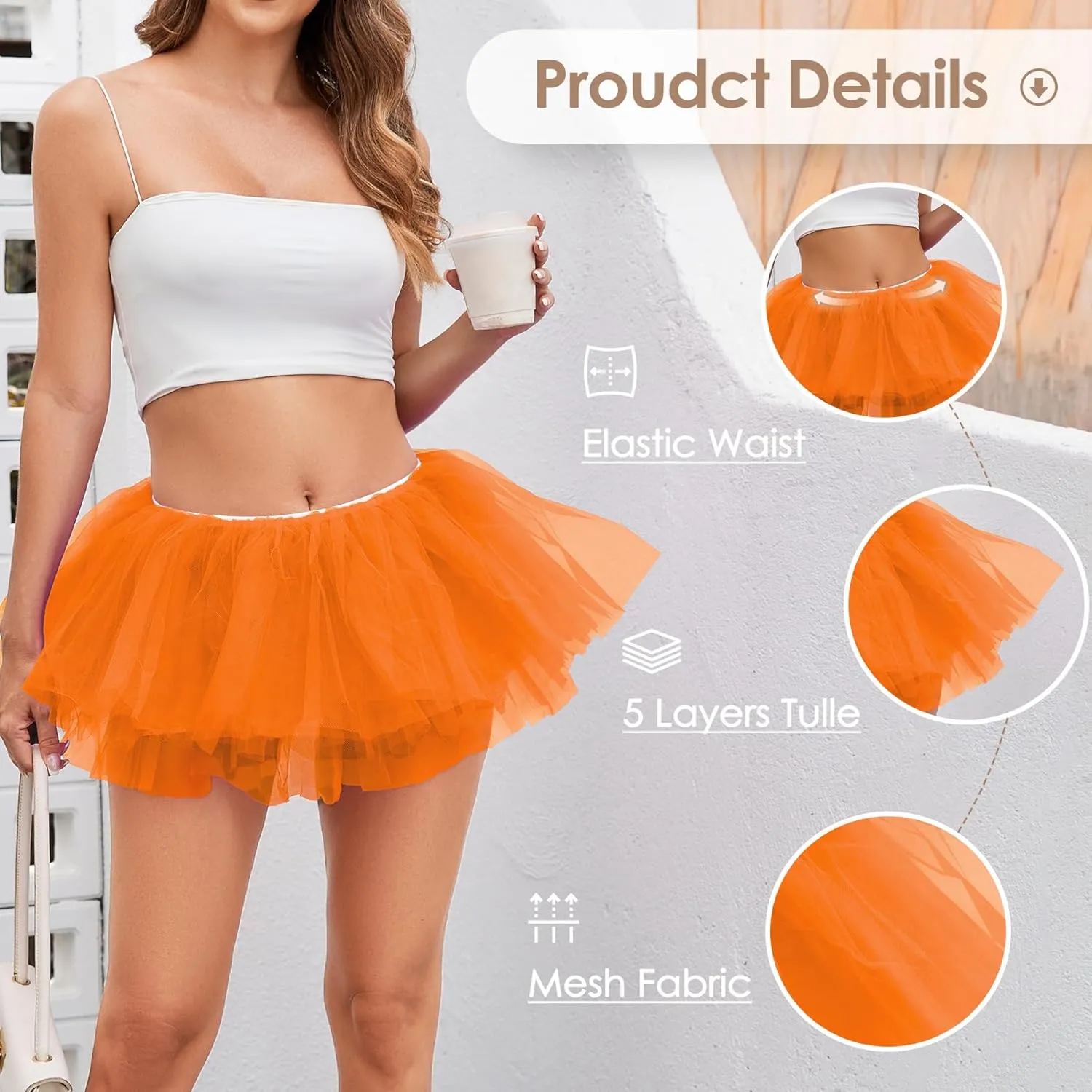 Women 5 Layers Tutu Fluffy Dance Ballet Bubble Skirt Puffy Elastic Tulle Short Skirts Halloween Christmas Costume