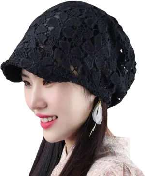Women Fall Slouchy Crochet Beanie Hat Spring Summer Handmade Cutout Knit Skull Cap with Brim Visor