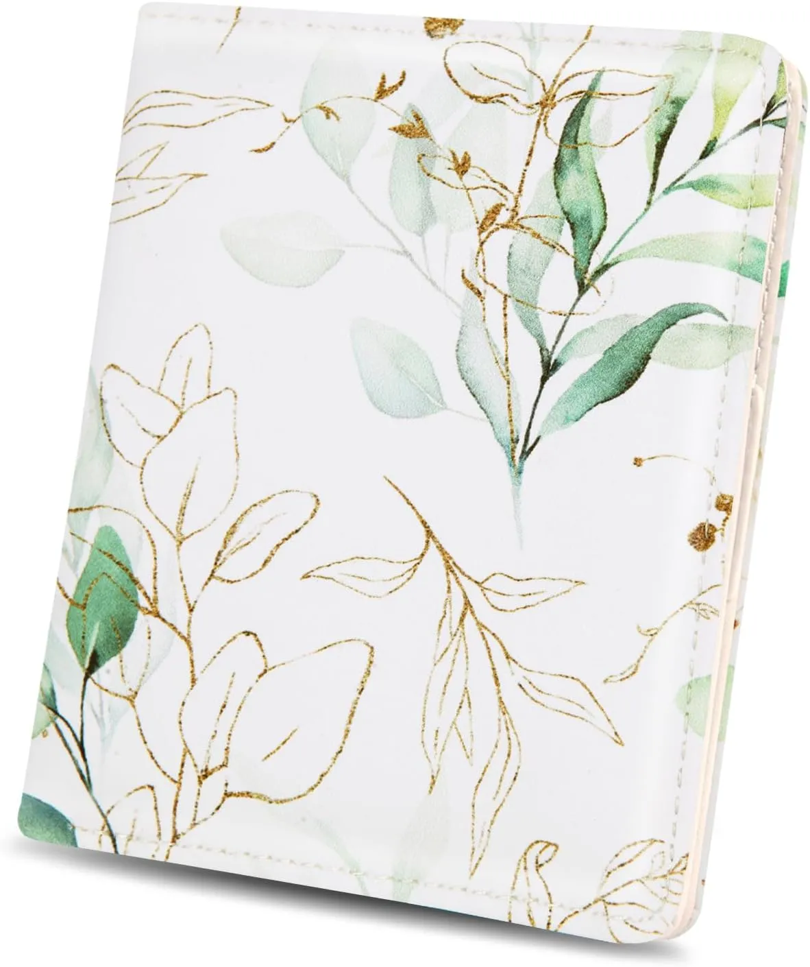 Womens Wallet, RFID Small Card Wallets for Women, Slim Thin Bifold Leather Credit Card Holder Wallet, Cute Compact Wallet Ladies Mini Purse with Zipper Coin Pocket & ID Window(Abstract Green Leaf)