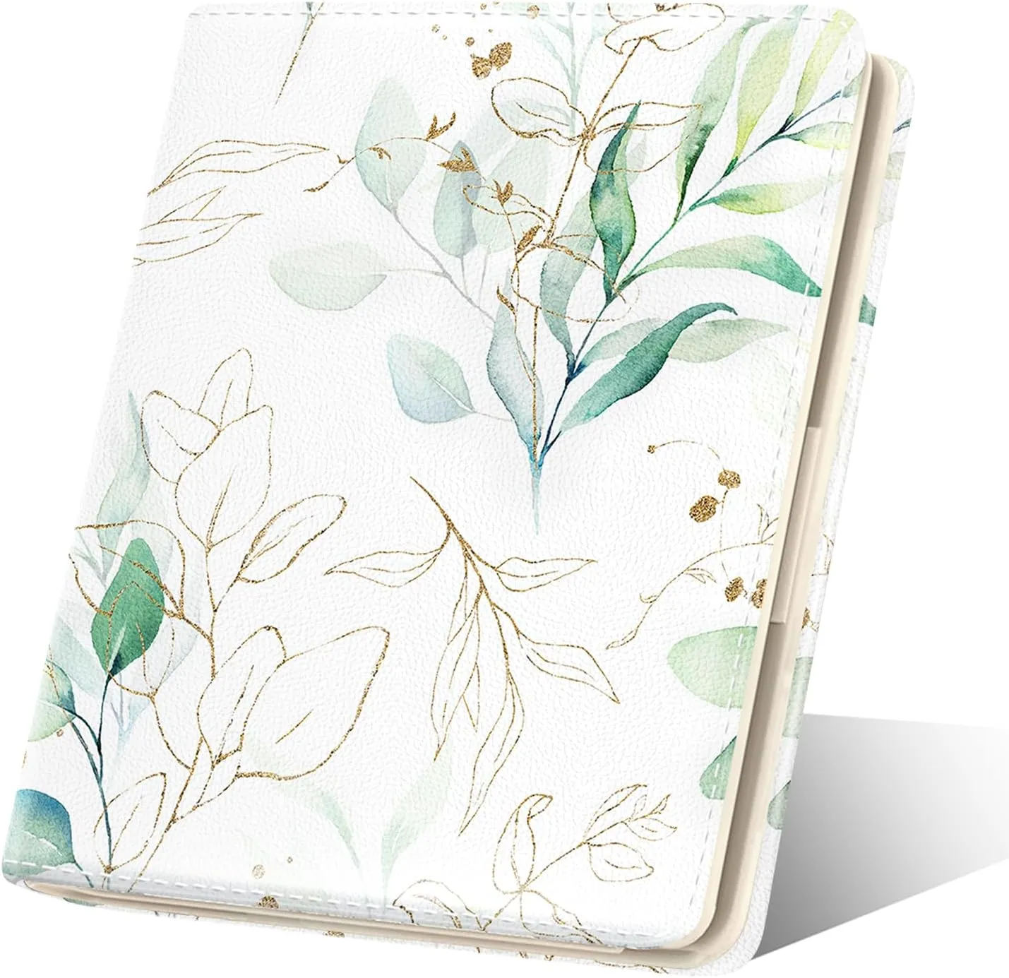 Womens Wallet, RFID Small Card Wallets for Women, Slim Thin Bifold Leather Credit Card Holder Wallet, Cute Compact Wallet Ladies Mini Purse with Zipper Coin Pocket & ID Window(Abstract Green Leaf)