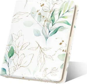 Womens Wallet, RFID Small Card Wallets for Women, Slim Thin Bifold Leather Credit Card Holder Wallet, Cute Compact Wallet Ladies Mini Purse with Zipper Coin Pocket & ID Window(Abstract Green Leaf)