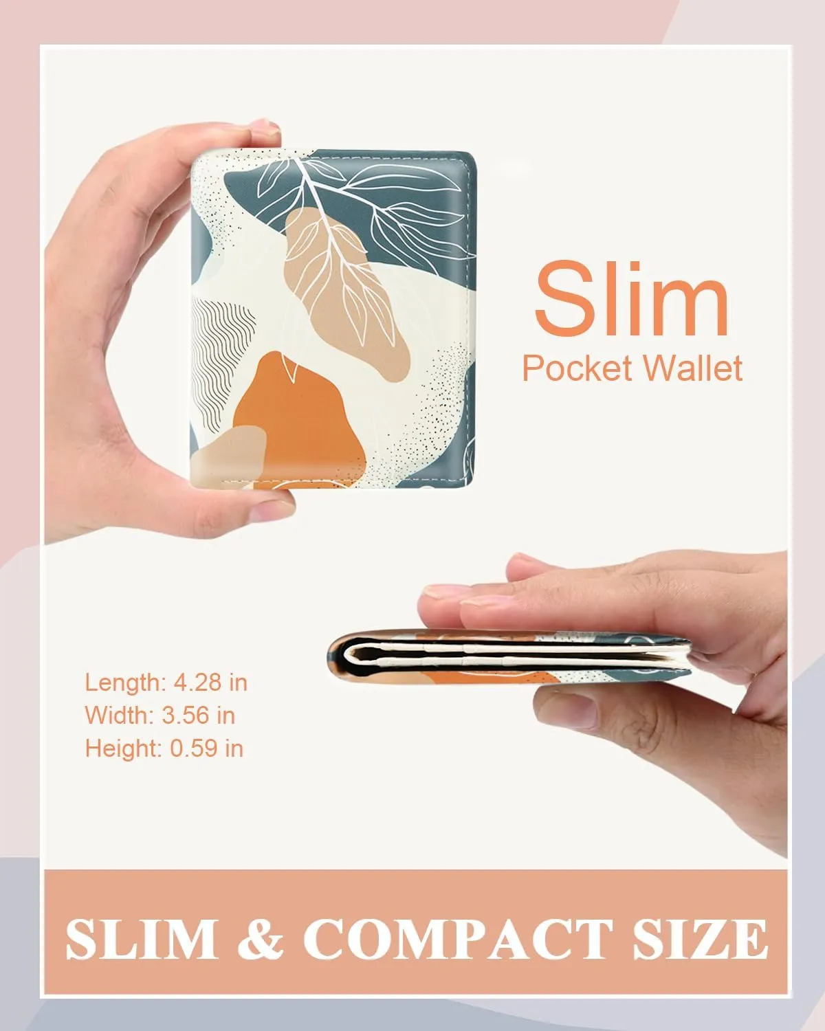 Womens Wallet, RFID Small Card Wallets for Women, Slim Thin Bifold Leather Credit Card Holder Wallet, Cute Compact Wallet Ladies Mini Purse with Zipper Coin Pocket & ID Window(Abstract Leaf)