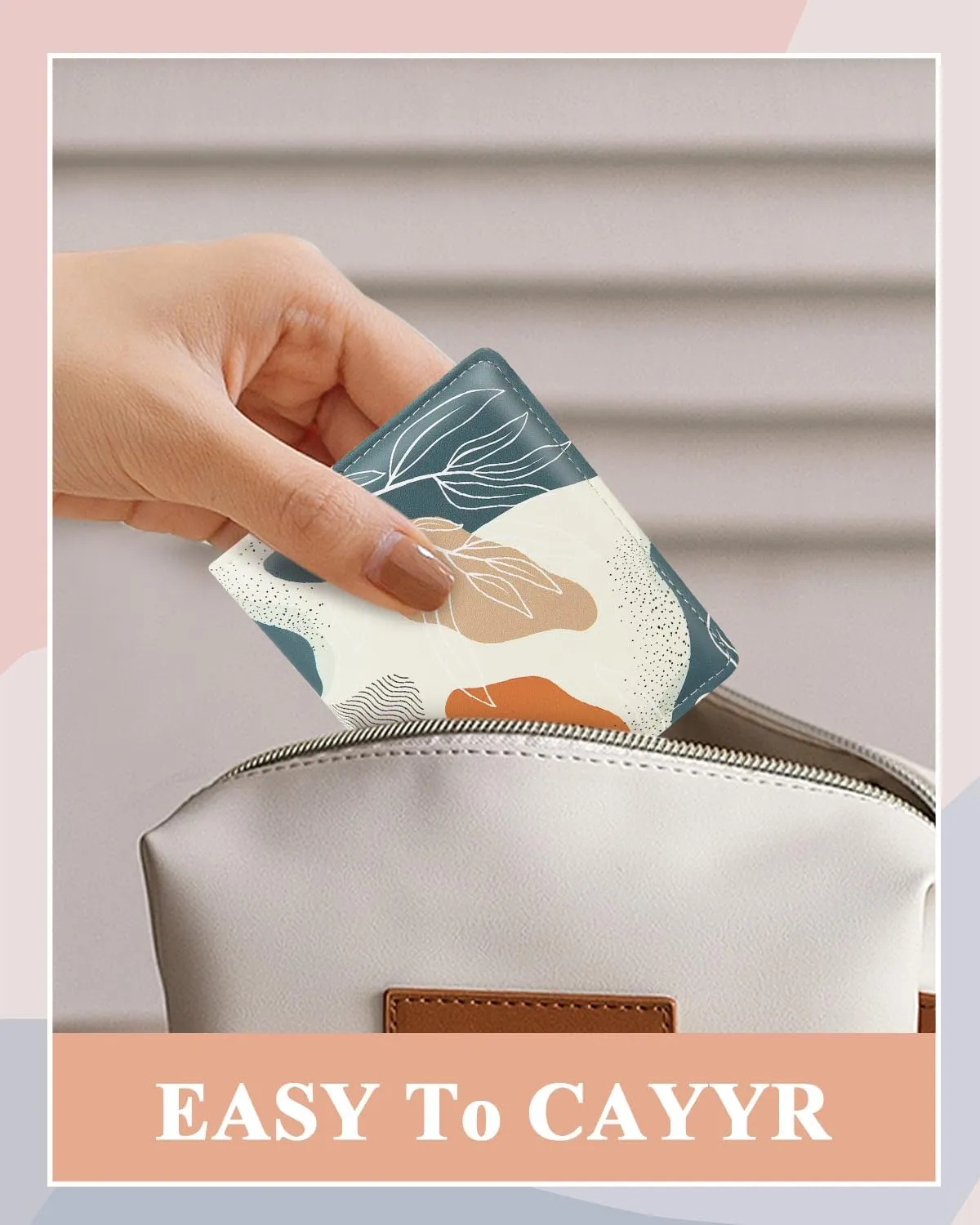 Womens Wallet, RFID Small Card Wallets for Women, Slim Thin Bifold Leather Credit Card Holder Wallet, Cute Compact Wallet Ladies Mini Purse with Zipper Coin Pocket & ID Window(Abstract Leaf)