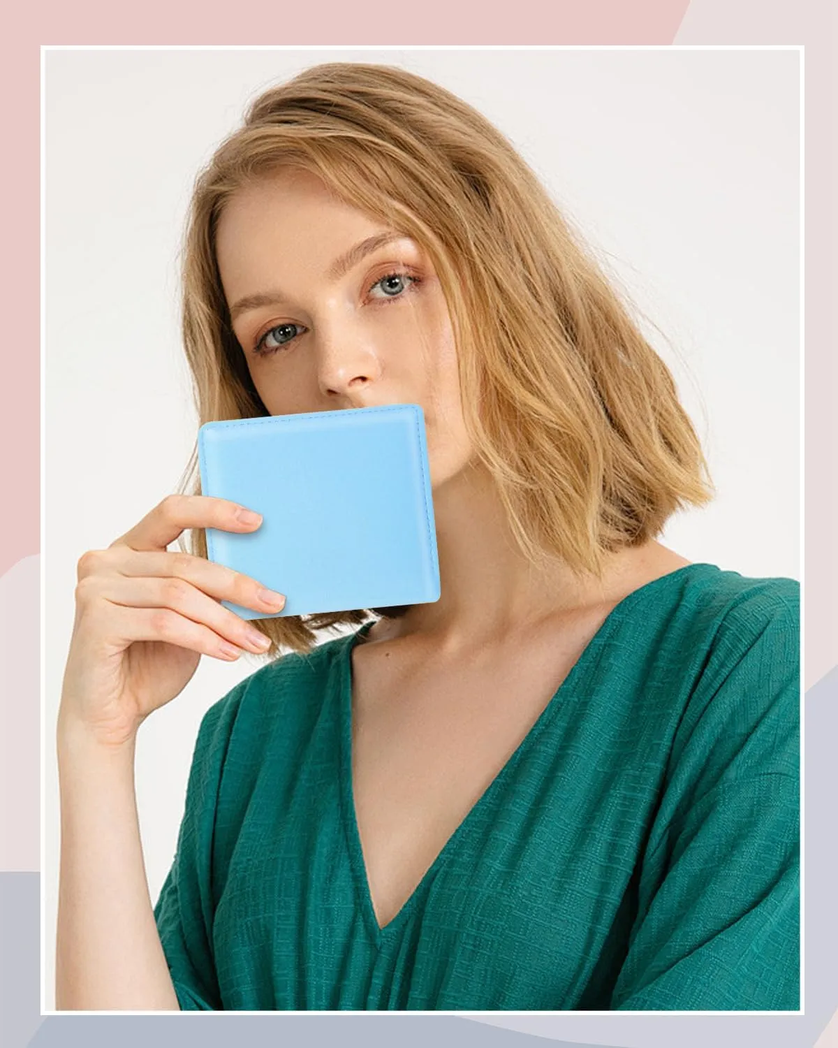 Womens Wallet, RFID Small Card Wallets for Women, Slim Thin Bifold Leather Credit Card Holder Wallet, Cute Compact Wallet Ladies Mini Purse with Zipper Coin Pocket & ID Window(Blue)