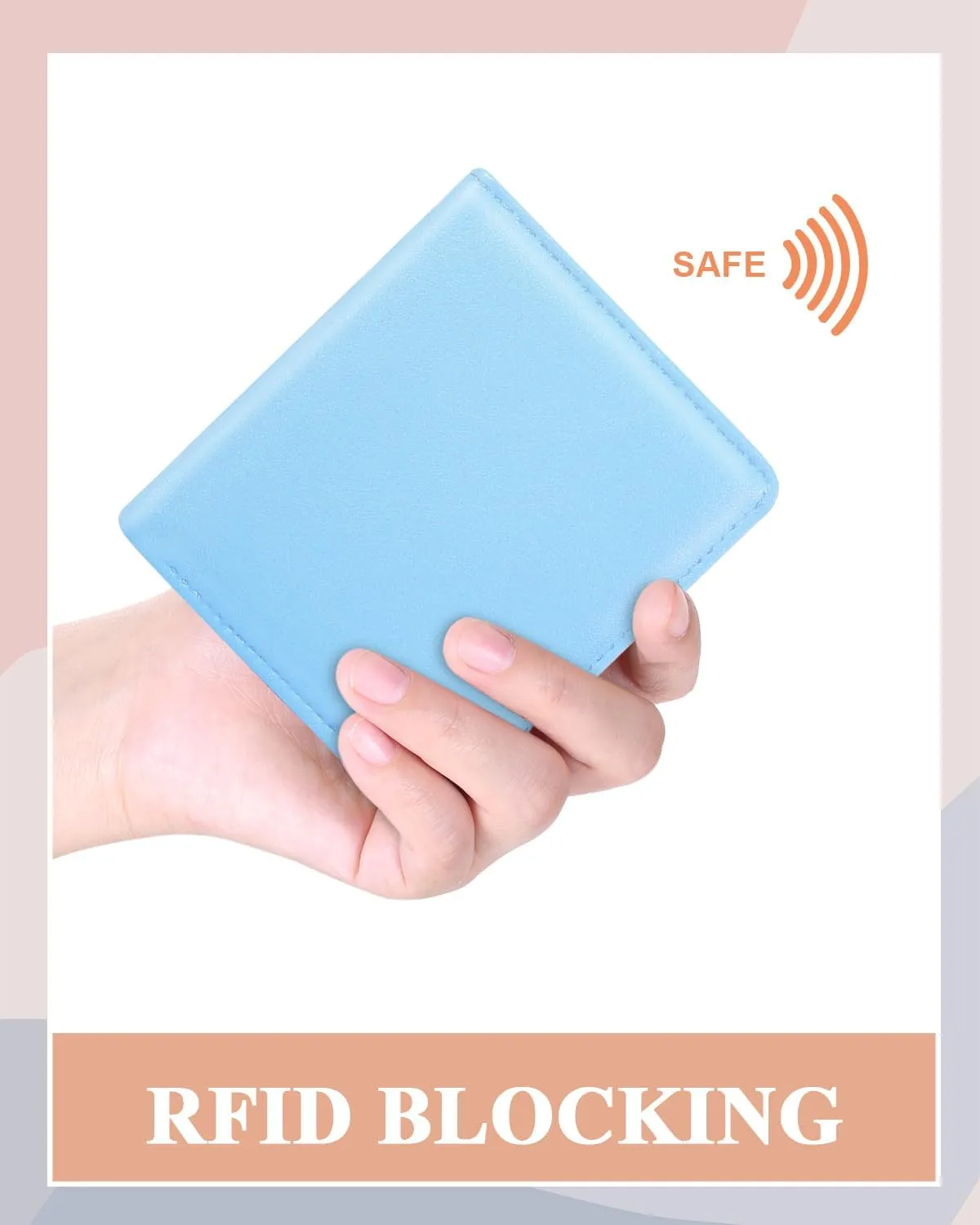Womens Wallet, RFID Small Card Wallets for Women, Slim Thin Bifold Leather Credit Card Holder Wallet, Cute Compact Wallet Ladies Mini Purse with Zipper Coin Pocket & ID Window(Blue)