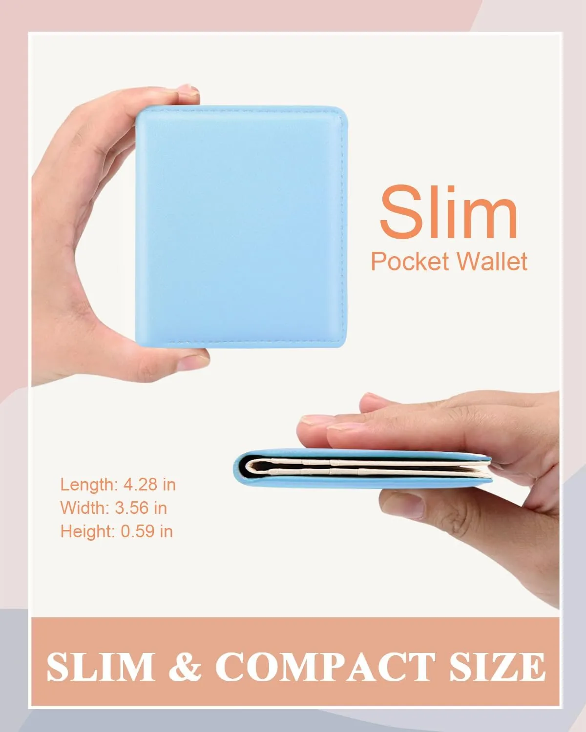 Womens Wallet, RFID Small Card Wallets for Women, Slim Thin Bifold Leather Credit Card Holder Wallet, Cute Compact Wallet Ladies Mini Purse with Zipper Coin Pocket & ID Window(Blue)