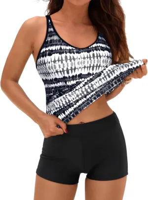 Yonique 2 Piece Tankini Swimsuits for Women with Boy Shorts Athletic Swim Tank Top Bathing Suits