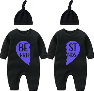 YSCULBUTOL Baby Twins Bodysuit with hat Born Together Friend Forever Baby boy Clothes Toddler Girl Clothes
