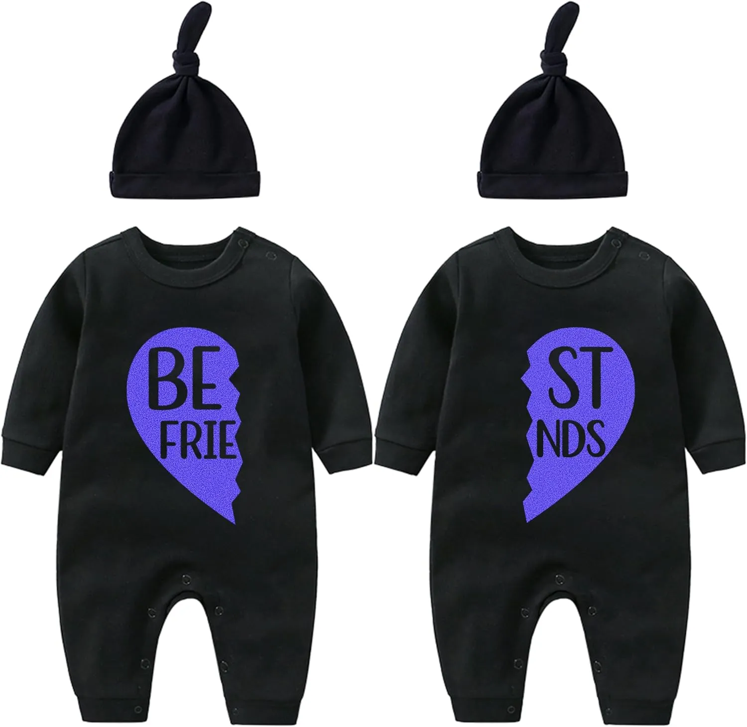 YSCULBUTOL Baby Twins Bodysuit with hat Born Together Friend Forever Baby boy Clothes Toddler Girl Clothes